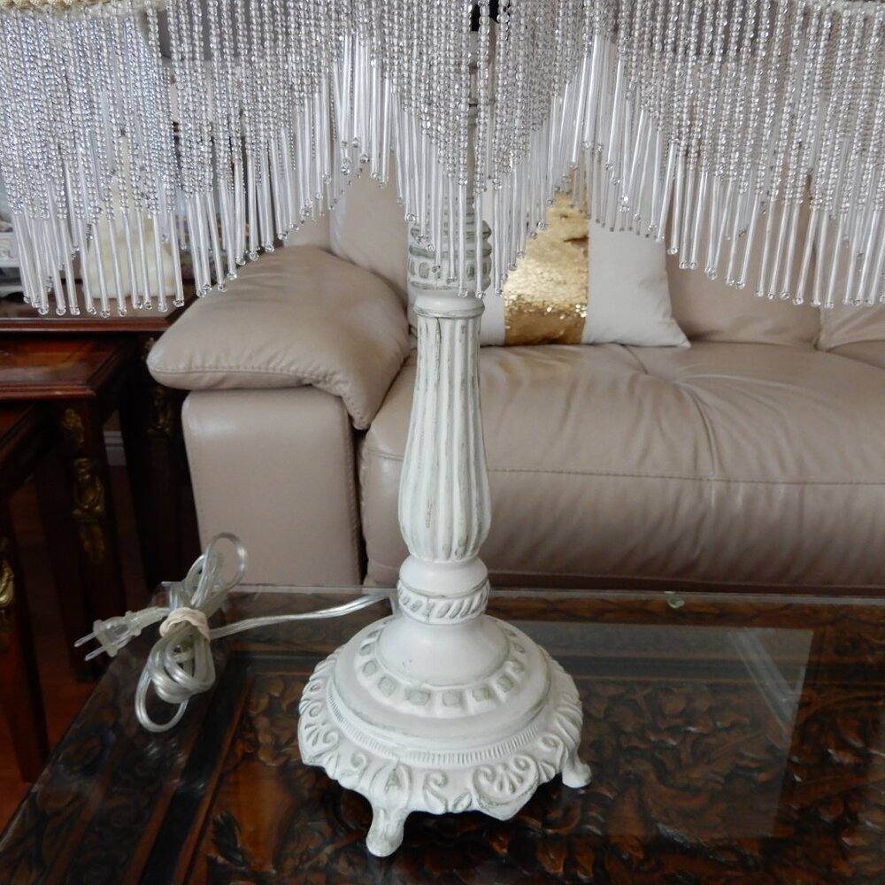 Auth.Dale Tiffany Heart Shape Lamp with Fringes & Beads - Picture 5 of 5